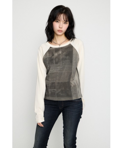 LAGUA GEM(ラグアジェム)の「PHOTO PRINT RAGLAN トップス(Tシャツ/カットソー・レディース・ブラック/ホワイト・FREE)」の9枚目の写真