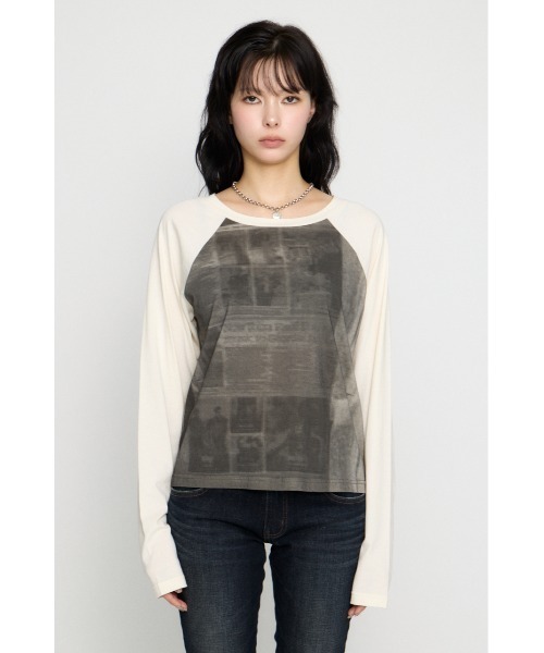 LAGUA GEM(ラグアジェム)の「PHOTO PRINT RAGLAN トップス(Tシャツ/カットソー・レディース・ブラック/ホワイト・FREE)」の7枚目の写真