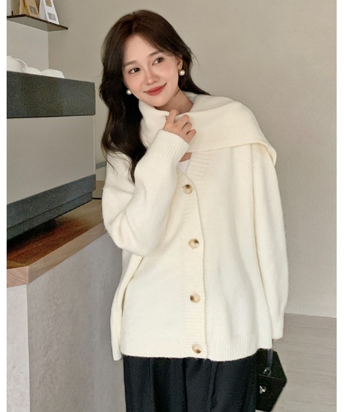 BIRTHDAY BASH(バースデイバッシュ)の「KNIT CARDIGAN with MUFFLER(ニットカーディガン マフラー付き)(カーディガン/ボレロ・レディース・ホワイト・FREE)」の19枚目の写真