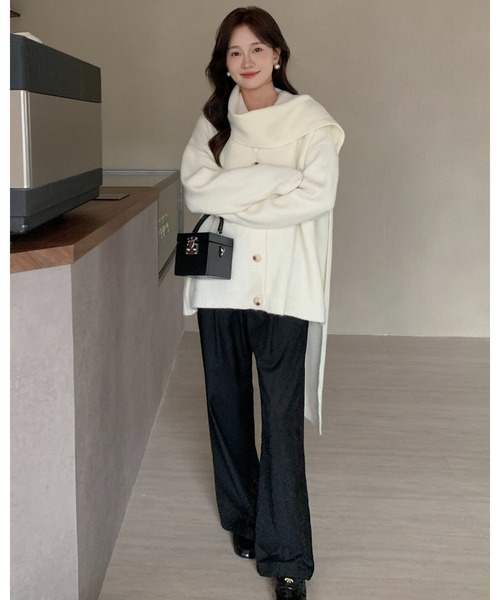 BIRTHDAY BASH(バースデイバッシュ)の「KNIT CARDIGAN with MUFFLER(ニットカーディガン マフラー付き)(カーディガン/ボレロ・レディース・ホワイト・FREE)」の16枚目の写真