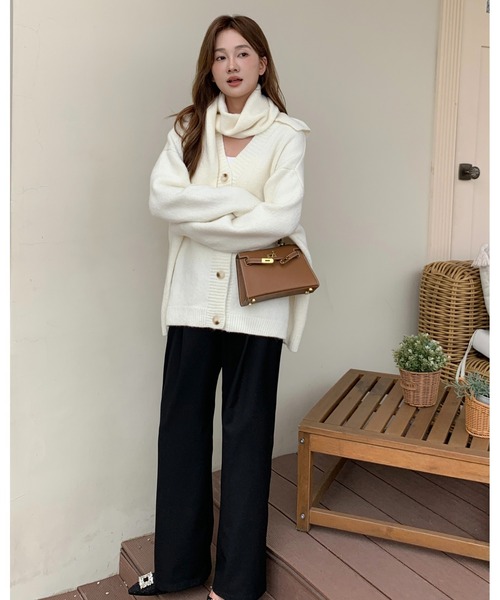 BIRTHDAY BASH(バースデイバッシュ)の「KNIT CARDIGAN with MUFFLER(ニットカーディガン マフラー付き)(カーディガン/ボレロ・レディース・ホワイト・FREE)」の14枚目の写真