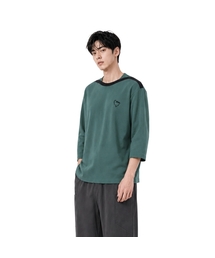 CUSTOMUS（カスタムアース）の「肩配色ハートロゴ刺繍7分袖ラウンドTシャツ CXS25FKRT901 GRN（Tシャツ/カットソー）」