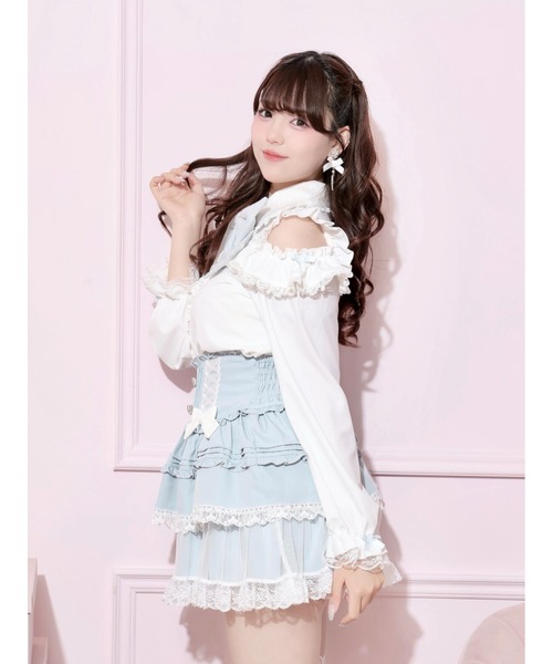 NOEMIE(ノエミー)の「ビッグリボンクリップ付きオープンショルダーブラウス(シャツ/ブラウス・レディース・A/ブルー系その他/ピンク系その他・M)」の10枚目の写真