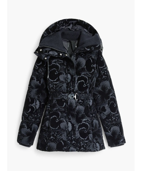 Desigual(デシグアル)の「Floral quilted hooded coat / フローラルキルティングフーディーコート(ダウンジャケット/コート・レディース・ブラック・S/M/L)」の1枚目の写真