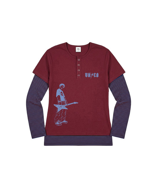 VENHIT(ベンヒット)の「ROCKY ストライプレイヤード スリムフィットスリーブ(Tシャツ/カットソー・レディース・スカイブルー/ブラック/バーガンディー・FREE)」の1枚目の写真