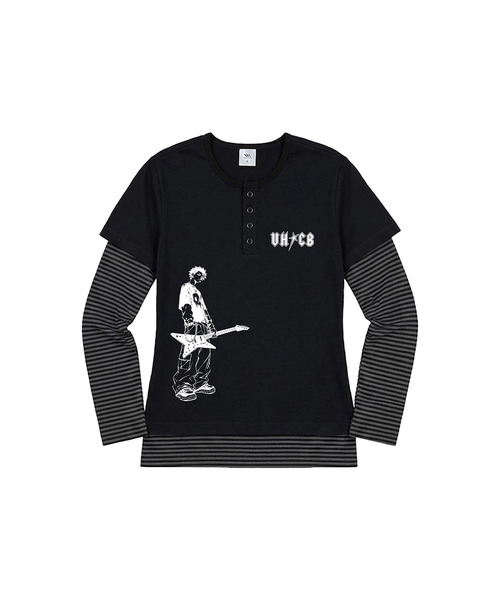 VENHIT(ベンヒット)の「ROCKY ストライプレイヤード スリムフィットスリーブ(Tシャツ/カットソー・レディース・スカイブルー/ブラック/バーガンディー・FREE)」の2枚目の写真