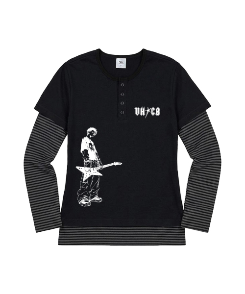 VENHIT(ベンヒット)の「ROCKY ストライプレイヤード スリムフィットスリーブ(Tシャツ/カットソー・レディース・スカイブルー/ブラック/バーガンディー・FREE)」の4枚目の写真
