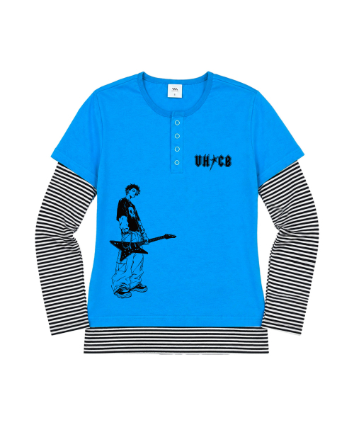 VENHIT(ベンヒット)の「ROCKY ストライプレイヤード スリムフィットスリーブ(Tシャツ/カットソー・レディース・スカイブルー/ブラック/バーガンディー・FREE)」の5枚目の写真