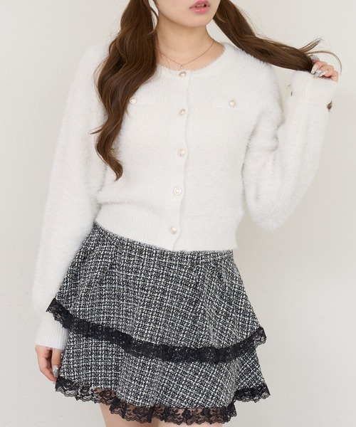 Another Branch olive des olive(アナザーブランチオリーブデオリーブ)の「ラメフェザーゴールドボタンカーディガン(カーディガン/ボレロ・レディース・ネイビー/チャコールグレー/ボルドー/アイボリー・FREE)」の2枚目の写真