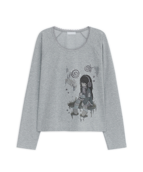 HUG YOUR SKIN（ハグユアスキン）の「HUGYOURSKIN X FELURYA    トップ (メランジグレー)（Tシャツ/カットソー・レディース・その他・FREE）」の2枚目の写真