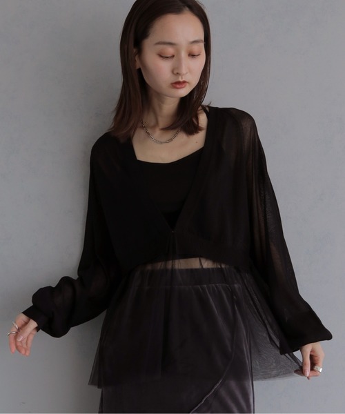 &g'aime(アンジェム)の「【&g'aime 】チュールレイヤードカーディガン Tulle Layered Cardigan(カーディガン/ボレロ・レディース・ブラック/ブラウン/グレイッシュベージュ・FREE)」の4枚目の写真