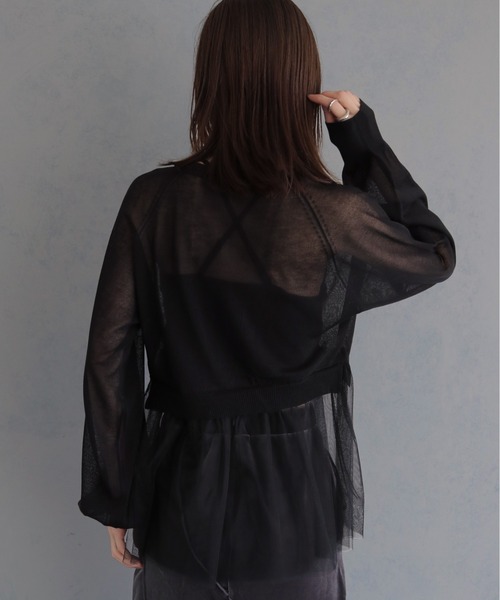&g'aime(アンジェム)の「【&g'aime 】チュールレイヤードカーディガン Tulle Layered Cardigan(カーディガン/ボレロ・レディース・ブラック/ブラウン/グレイッシュベージュ・FREE)」の9枚目の写真