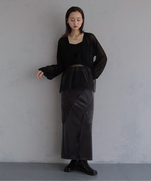 &g'aime(アンジェム)の「【&g'aime 】チュールレイヤードカーディガン Tulle Layered Cardigan(カーディガン/ボレロ・レディース・ブラック/ブラウン/グレイッシュベージュ・FREE)」の11枚目の写真