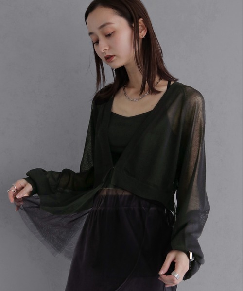 &g'aime(アンジェム)の「【&g'aime 】チュールレイヤードカーディガン Tulle Layered Cardigan(カーディガン/ボレロ・レディース・ブラック/ブラウン/グレイッシュベージュ・FREE)」の7枚目の写真
