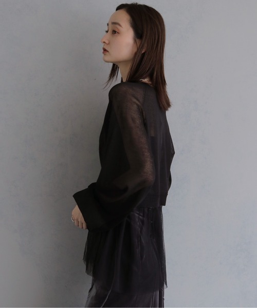 &g'aime(アンジェム)の「【&g'aime 】チュールレイヤードカーディガン Tulle Layered Cardigan(カーディガン/ボレロ・レディース・ブラック/ブラウン/グレイッシュベージュ・FREE)」の8枚目の写真