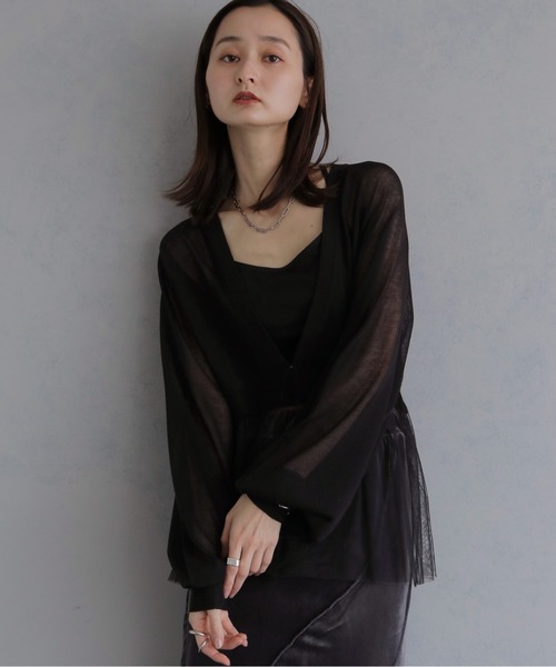 &g'aime(アンジェム)の「【&g'aime 】チュールレイヤードカーディガン Tulle Layered Cardigan(カーディガン/ボレロ・レディース・ブラック/ブラウン/グレイッシュベージュ・FREE)」の5枚目の写真