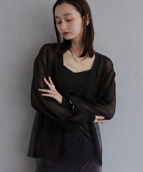 &g'aime(アンジェム)の「【&g'aime 】チュールレイヤードカーディガン Tulle Layered Cardigan(カーディガン/ボレロ・レディース・ブラック/ブラウン/グレイッシュベージュ・FREE)」の6枚目の写真