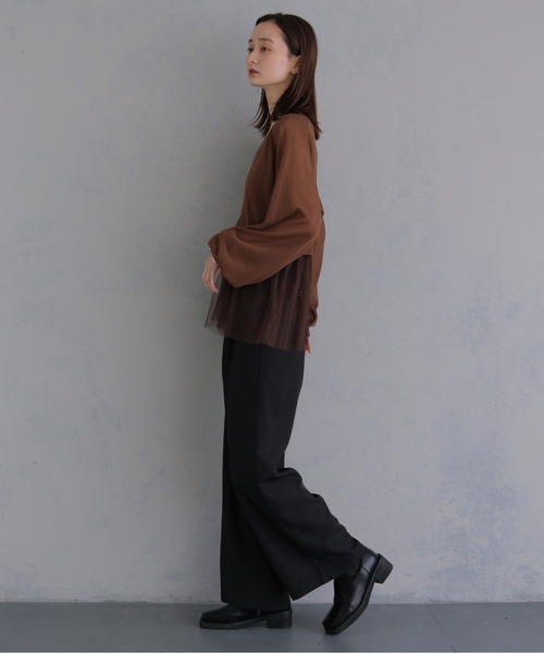 &g'aime(アンジェム)の「【&g'aime 】チュールレイヤードカーディガン Tulle Layered Cardigan(カーディガン/ボレロ・レディース・ブラック/ブラウン/グレイッシュベージュ・FREE)」の22枚目の写真