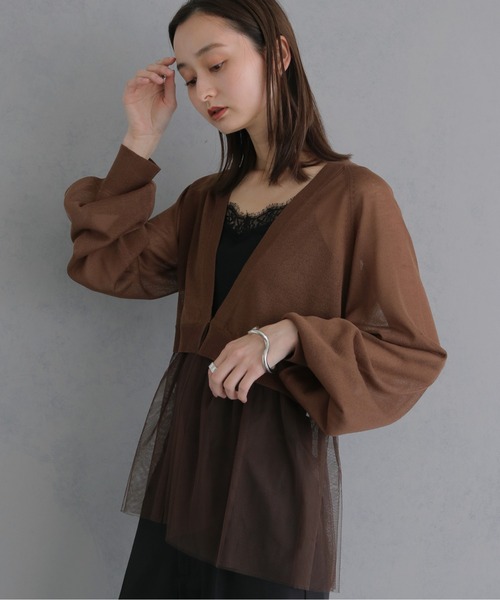 &g'aime(アンジェム)の「【&g'aime 】チュールレイヤードカーディガン Tulle Layered Cardigan(カーディガン/ボレロ・レディース・ブラック/ブラウン/グレイッシュベージュ・FREE)」の17枚目の写真