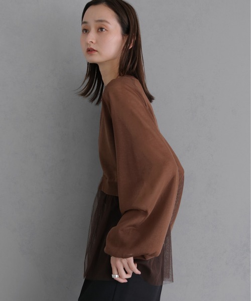 &g'aime(アンジェム)の「【&g'aime 】チュールレイヤードカーディガン Tulle Layered Cardigan(カーディガン/ボレロ・レディース・ブラック/ブラウン/グレイッシュベージュ・FREE)」の18枚目の写真