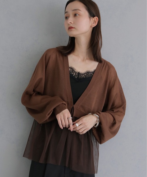 &g'aime(アンジェム)の「【&g'aime 】チュールレイヤードカーディガン Tulle Layered Cardigan(カーディガン/ボレロ・レディース・ブラック/ブラウン/グレイッシュベージュ・FREE)」の16枚目の写真