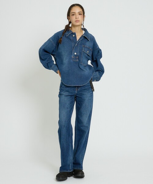 Healthy denim(ヘルシーデニム)の「【Healthy denim / ヘルシーデニム】Roti/デニムシャツ/スキッパーシャツ/秋冬カラー【WEB限定】(シャツ/ブラウス・レディース・ダークネイビー・フリー)」の2枚目の写真