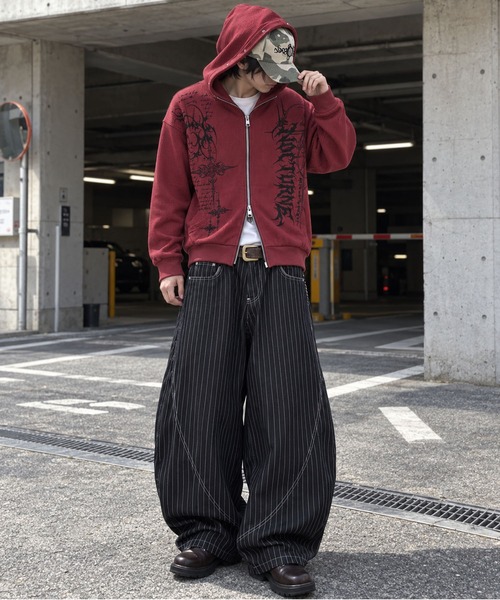 SPINNS(スピンズ)の「短丈ワッフルダブルジップパーカー/トライバルロゴ/サーマル(パーカー・メンズ・ブラック系その他/ワイン/カモフラージュ/アイボリー・ONESIZE)」の6枚目の写真