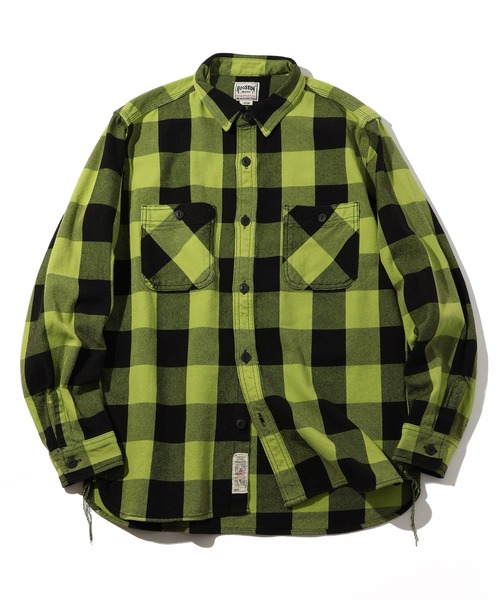 HOUSTON(ヒューストン)の「【HOUSTON/ヒューストン】VINTAGE BLOCK CHECK VIYELLA SHIRT/ビンテージ加工 ブロックチェックビエラシャツ(シャツ/ブラウス・メンズ・ライトグリーン系/レッド系/ネイビー系/ブラック系/ブラウン系・M/XL/L)」の3枚目の写真