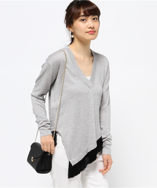 10 CROSBY DEREK LAM（テンクロスビーデレクラム）の「10CROSBY フリンジツキ Vネック プルオーバー◆（ニット/セーター・レディース・グレー・36/38）」の9枚目の写真