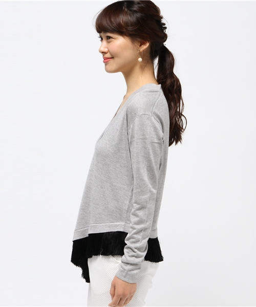 10 CROSBY DEREK LAM（テンクロスビーデレクラム）の「10CROSBY フリンジツキ Vネック プルオーバー◆（ニット/セーター・レディース・グレー・36/38）」の3枚目の写真