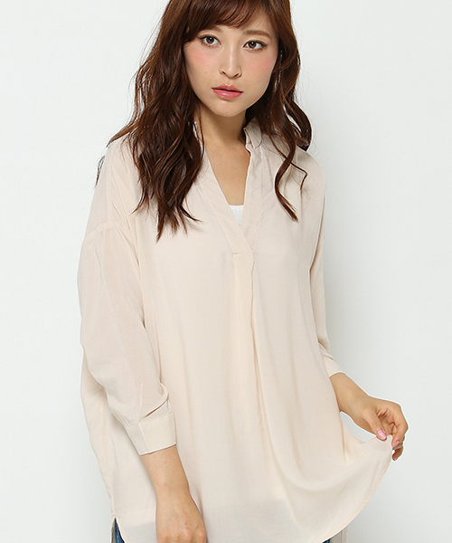 VENCEEXCHANGE（ヴァンスエクスチェンジ）の「レーヨン7分スキッパーシャツ      （シャツ/ブラウス・レディース・ホワイト/ピンク/オフホワイト/ダークグリーン・MEDIUM）」の4枚目の写真