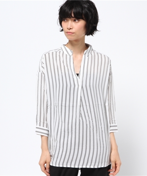 VENCEEXCHANGE（ヴァンスエクスチェンジ）の「レーヨン7分スキッパーシャツ      （シャツ/ブラウス・レディース・ホワイト/ピンク/オフホワイト/ダークグリーン・MEDIUM）」の12枚目の写真