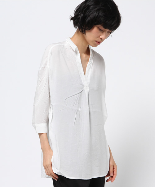 VENCEEXCHANGE（ヴァンスエクスチェンジ）の「レーヨン7分スキッパーシャツ      （シャツ/ブラウス・レディース・ホワイト/ピンク/オフホワイト/ダークグリーン・MEDIUM）」の13枚目の写真