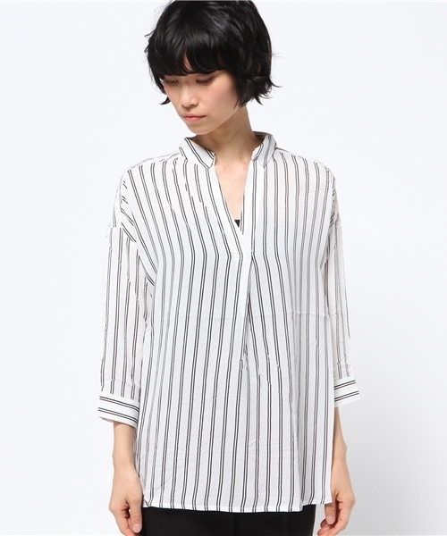 VENCEEXCHANGE（ヴァンスエクスチェンジ）の「レーヨン7分スキッパーシャツ      （シャツ/ブラウス・レディース・ホワイト/ピンク/オフホワイト/ダークグリーン・MEDIUM）」の5枚目の写真