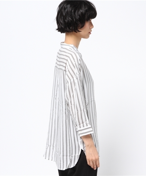 VENCEEXCHANGE（ヴァンスエクスチェンジ）の「レーヨン7分スキッパーシャツ      （シャツ/ブラウス・レディース・ホワイト/ピンク/オフホワイト/ダークグリーン・MEDIUM）」の6枚目の写真