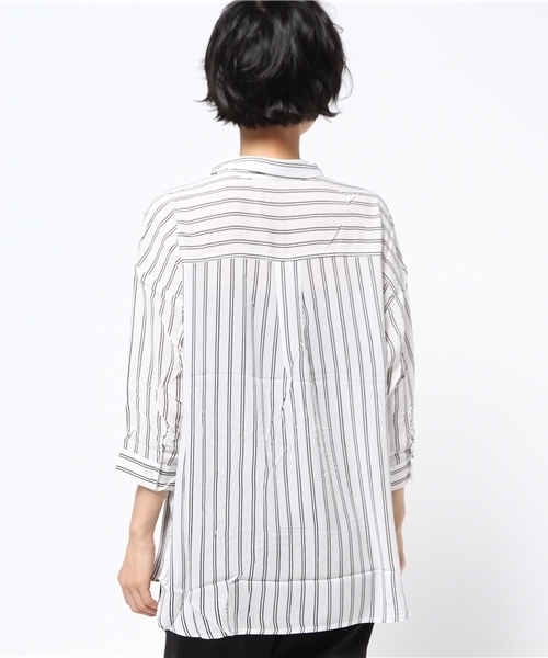 VENCEEXCHANGE（ヴァンスエクスチェンジ）の「レーヨン7分スキッパーシャツ      （シャツ/ブラウス・レディース・ホワイト/ピンク/オフホワイト/ダークグリーン・MEDIUM）」の7枚目の写真