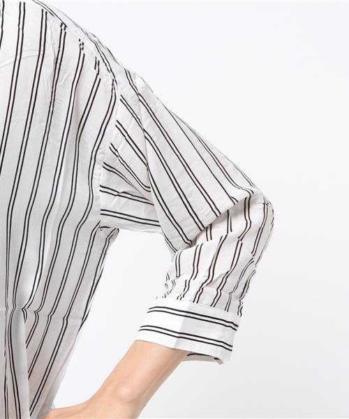 VENCEEXCHANGE（ヴァンスエクスチェンジ）の「レーヨン7分スキッパーシャツ      （シャツ/ブラウス・レディース・ホワイト/ピンク/オフホワイト/ダークグリーン・MEDIUM）」の9枚目の写真