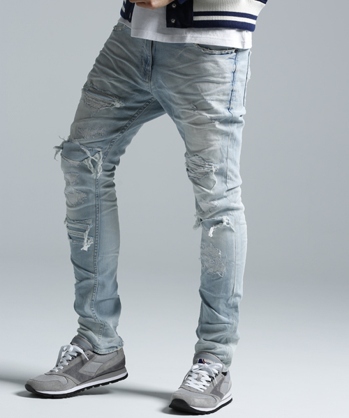 JACKROSE（ジャックローズ）の「スーパーストレッチダメージデニム（デニムパンツ・メンズ・サックスブルー・L/M/S/XL）」の3枚目の写真