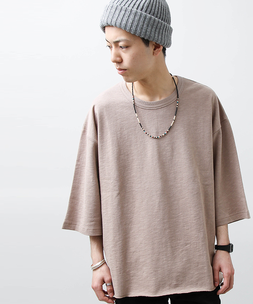 WEGO（ウィゴー）の「WEGO/スラブ裏毛BOXYビッグプルオーバー（Tシャツ/カットソー・メンズ・サックスブルー/杢グレー/オフホワイト/オレンジ/ベージュ/スミクロ/ライトピンク/ブルー系その他/オートミール・MEDIUM/LARGE）」の4枚目の写真