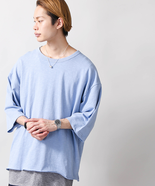 WEGO（ウィゴー）の「WEGO/スラブ裏毛BOXYビッグプルオーバー（Tシャツ/カットソー・メンズ・サックスブルー/杢グレー/オフホワイト/オレンジ/ベージュ/スミクロ/ライトピンク/ブルー系その他/オートミール・MEDIUM/LARGE）」の7枚目の写真