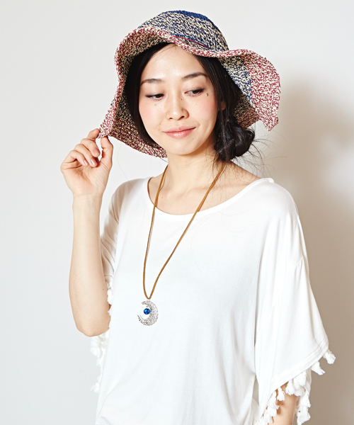 チャイハネ（チャイハネ）の「【チャイハネ】ワイドブリム エスニックペーパーハット（ハット・レディース・ネイビー/オレンジ/カーキ・FREE）」の12枚目の写真