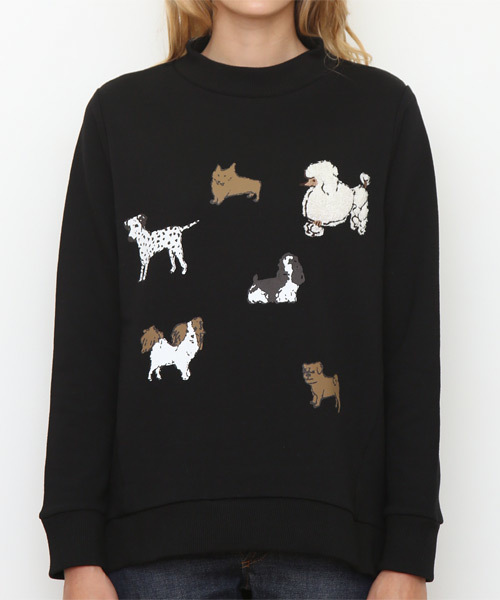 Design Tshirts Store graniph（デザイン　ティーシャツ　ストア　グラニフ）の「アニマルズスウェットチュニック/ドッグウォークザランウェイ（スウェット・レディース・ブラック・FREE）」の4枚目の写真