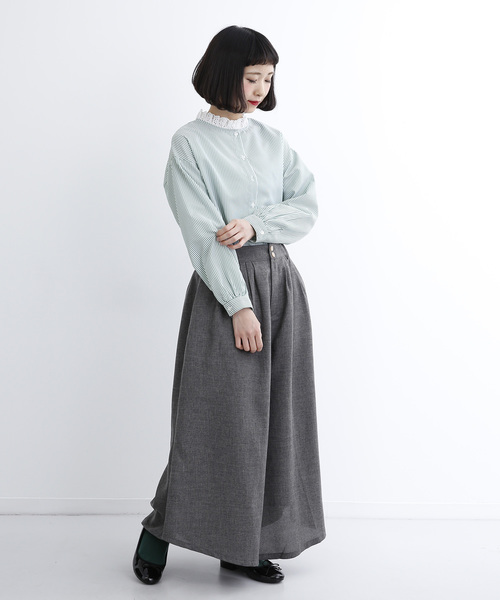 MERLOT（メルロー）の「ストライプ柄レース襟ブラウス1223（シャツ/ブラウス・レディース・ライトブルー/ネイビー/グリーン・FREE）」の10枚目の写真