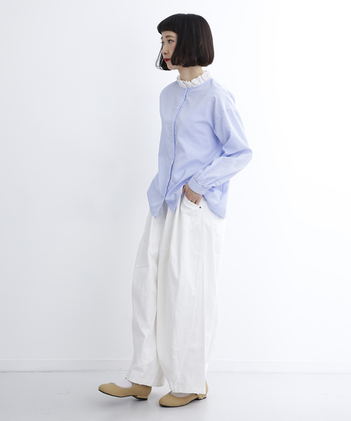 MERLOT（メルロー）の「ストライプ柄レース襟ブラウス1223（シャツ/ブラウス・レディース・ライトブルー/ネイビー/グリーン・FREE）」の7枚目の写真