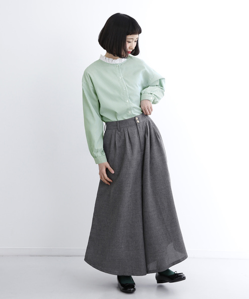 MERLOT（メルロー）の「ストライプ柄レース襟ブラウス1223（シャツ/ブラウス・レディース・ライトブルー/ネイビー/グリーン・FREE）」の5枚目の写真