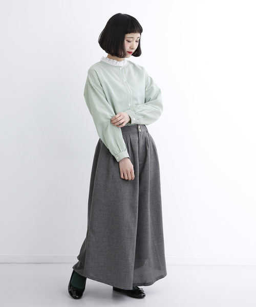 MERLOT（メルロー）の「ストライプ柄レース襟ブラウス1223（シャツ/ブラウス・レディース・ライトブルー/ネイビー/グリーン・FREE）」の4枚目の写真