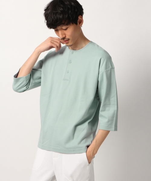 GLOBAL WORK(グローバルワーク)の「【ROOM】ヘンリーネック8分袖 Men/783165(Tシャツ/カットソー・メンズ・ライトピンク/ライトブルー/ホワイト・MEDIUM/LARGE)」の3枚目の写真