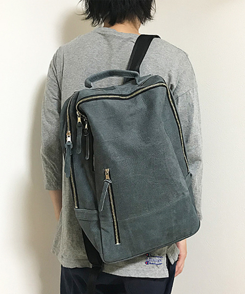 DECADE(ディケイド)の「デニムカウレザー・バックパック/リュック DECADE(No-01034D) Denim Cow Leather Back Pack Ruck くったりレザーリュック(バックパック/リュック)」|ダークネイビー