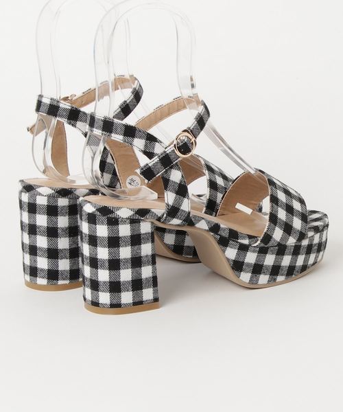 セール 無地 ギンガムチェック柄 厚底チャンキーヒール アンクルストラップサンダル シューズ レディース I1550 神戸レタス サンダル Kobe Lettuce コウベレタス のファッション通販 Zozotown