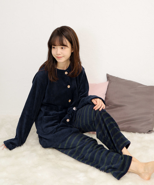 SESTO（セスト）の「ボーダー柄ノーカラー前開きパジャマ/ab19aw